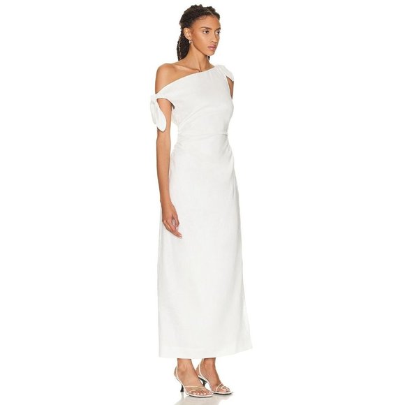 SIR. Bettina Tie Midi Dress in Ivory XSmall New Womens Linen Off the Shoulder - Picture 4 of 16